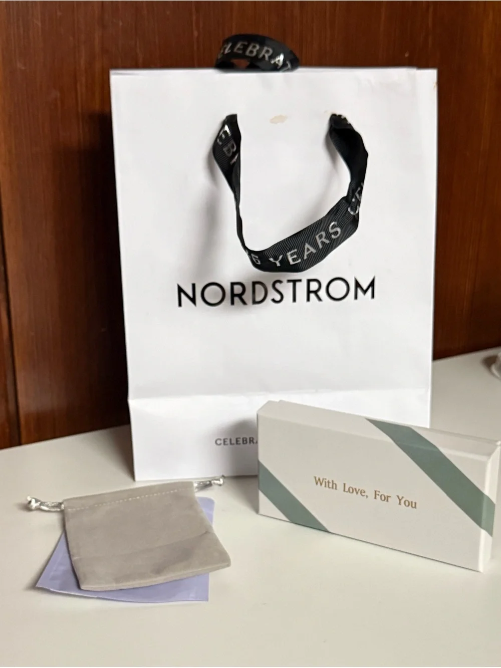 Nordstrom gift bag with jewelry box and pouch